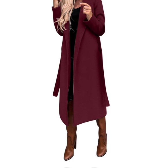 Burgundy Womens Belt Trench Coat with Pockets Size 42 - Picture 3 of 9